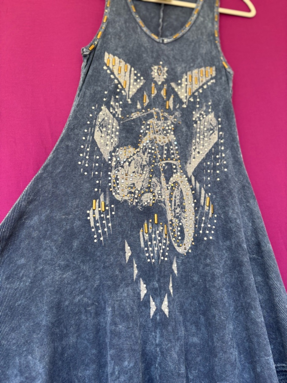 Vocal Y2K Studded Motorcycle Tank Dress Blue Asymmetrical Hem Small - Picture 2 of 8